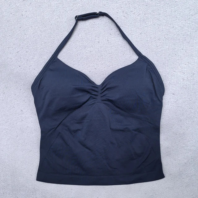 Adjustable sports top with straps for women, Gym top with an exposed back. Built-in fastener, Yoga clothing,