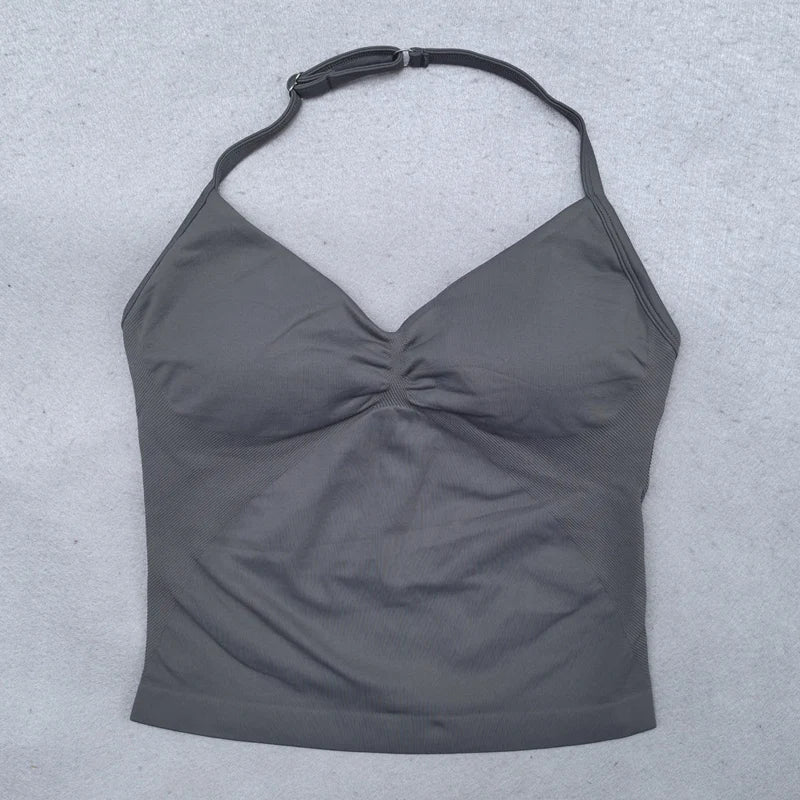 Adjustable sports top with straps for women, Gym top with an exposed back. Built-in fastener, Yoga clothing,