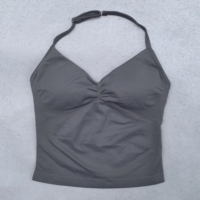Adjustable sports top with straps for women, Gym top with an exposed back. Built-in fastener, Yoga clothing,