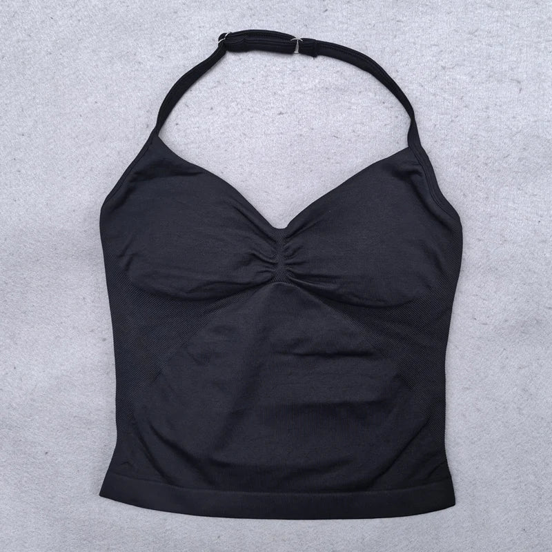 Adjustable sports top with straps for women, Gym top with an exposed back. Built-in fastener, Yoga clothing,