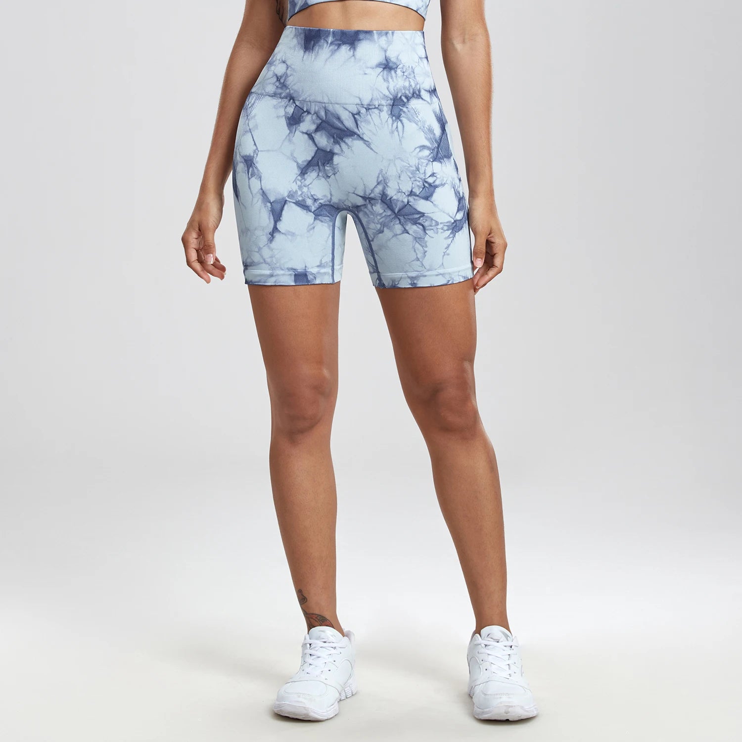 2PCS Tie Dye Butt Lifting Sexy Gym Shorts Woman Skinny Stretch High Waist Sport Shorts Casual Seamless