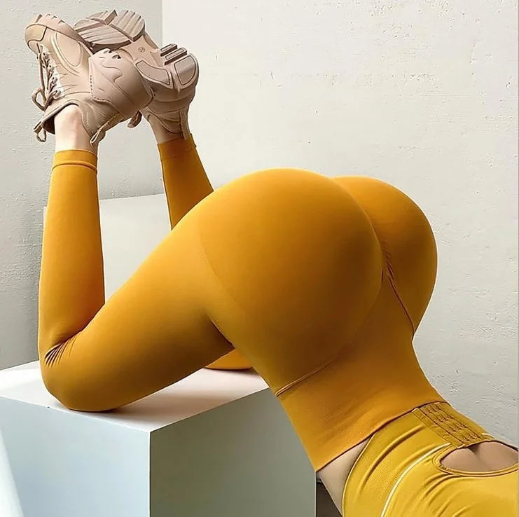 Knitted Autumn Outdoor Open Crotch Women's Peach Hip Sports Leggings Invisible Zipper Workout Pants Tight Sexy Gym Trousers