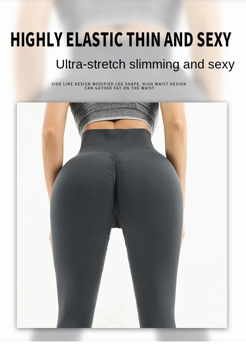 Knitted Autumn Outdoor Open Crotch Women's Peach Hip Sports Leggings Invisible Zipper Workout Pants Tight Sexy Gym Trousers