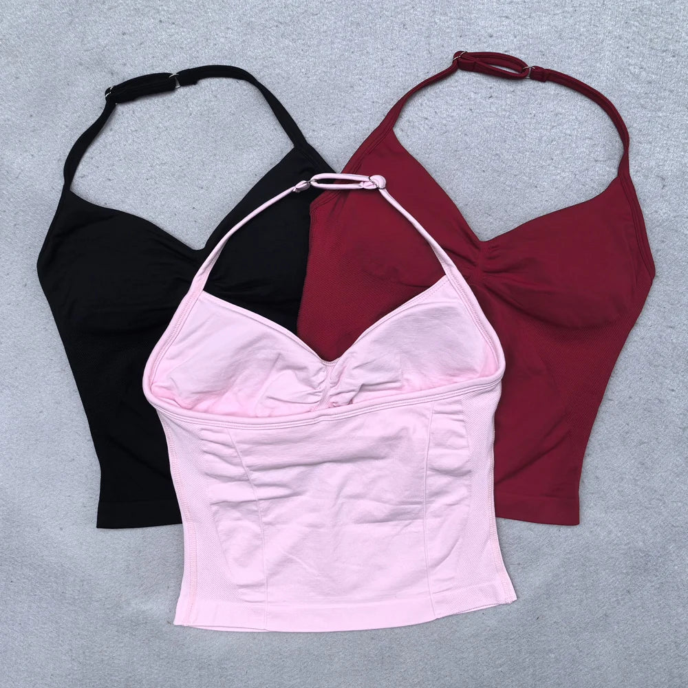Adjustable sports top with straps for women, Gym top with an exposed back. Built-in fastener, Yoga clothing,