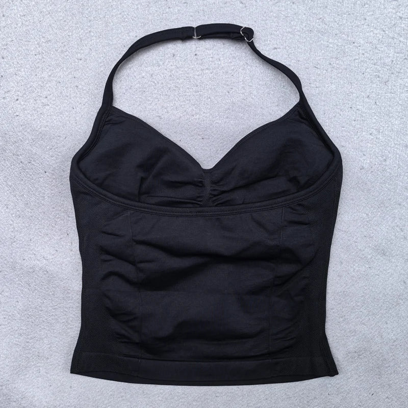 Adjustable sports top with straps for women, Gym top with an exposed back. Built-in fastener, Yoga clothing,