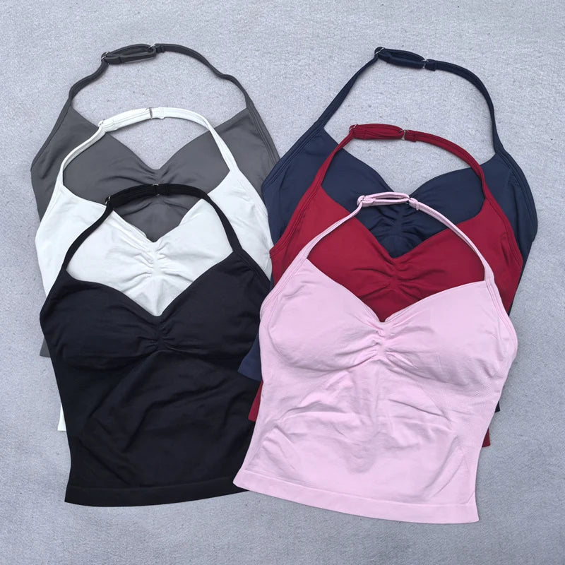 Adjustable sports top with straps for women, Gym top with an exposed back. Built-in fastener, Yoga clothing,