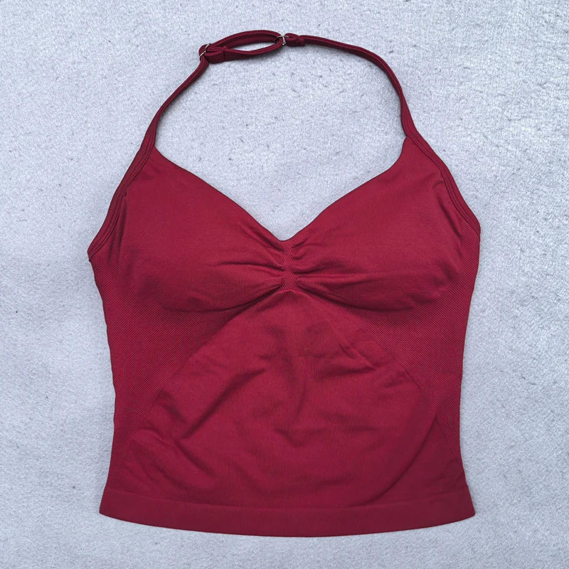 Adjustable sports top with straps for women, Gym top with an exposed back. Built-in fastener, Yoga clothing,