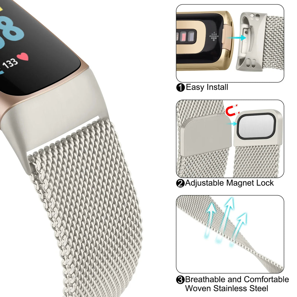Magnetic Strap For Fitbit Charge 6 Watch Band Replacement Metal Milanese Loop wristband For Fitbit Charge 6 Bracelet Accessory