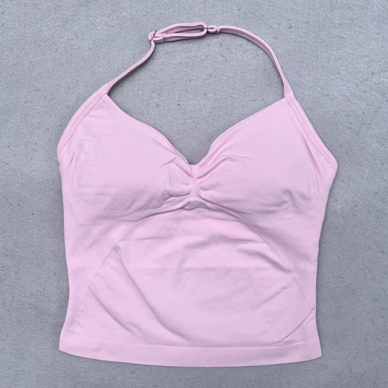 Adjustable sports top with straps for women, Gym top with an exposed back. Built-in fastener, Yoga clothing,